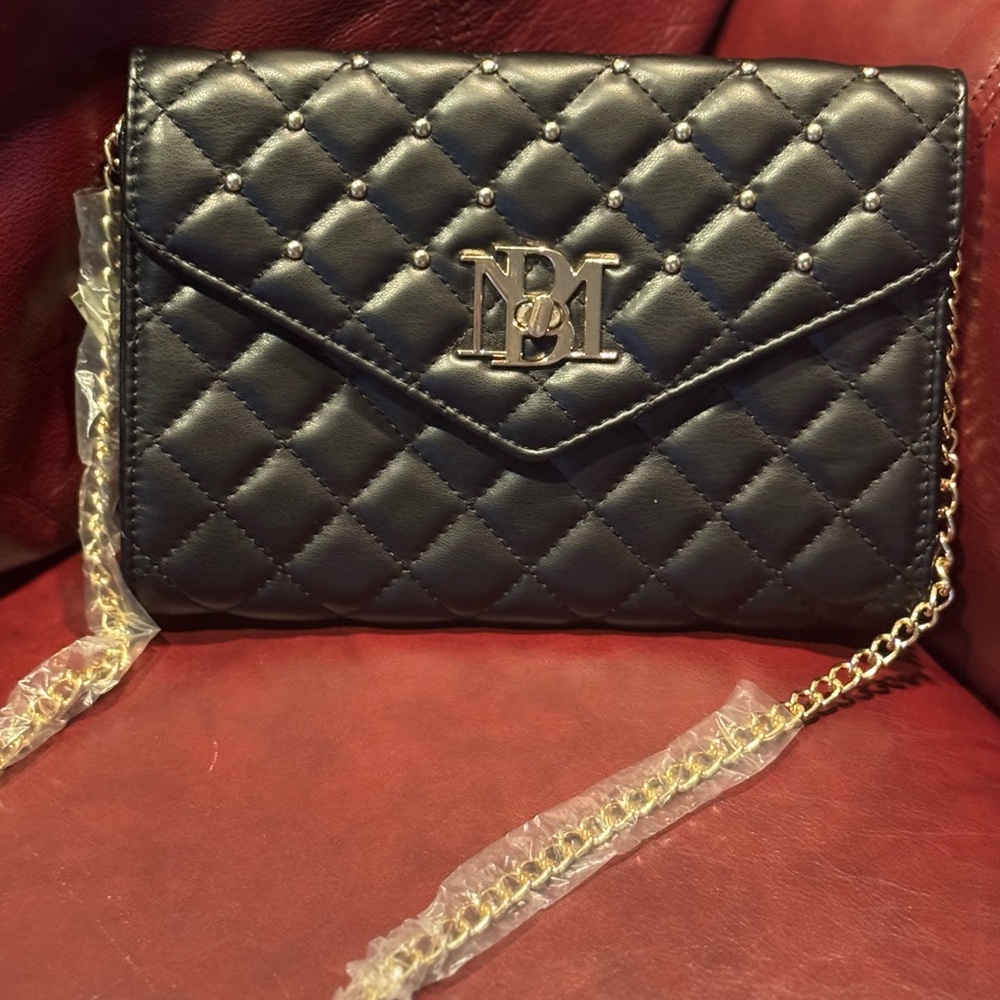 Badgley Mischka Black Quilted Clutch with Gold Chain